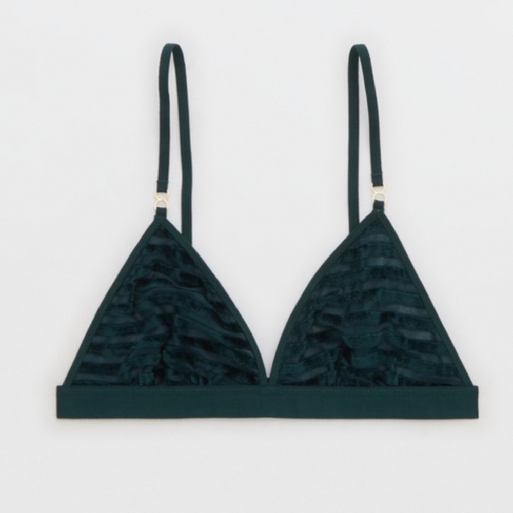 New Aerie Velvet Stripe Triangle Bralette Deep Forest Green